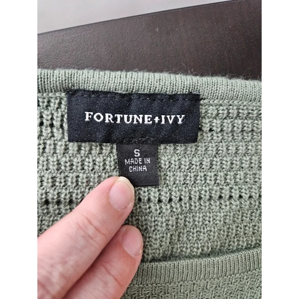 Fortune + Ivy Womens S Sage Green Open Knit Sweater Coastal Boho Minimalist